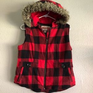Plaid vest with hood